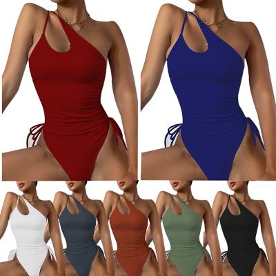 China Wholesale One Piece Beach Wear Women Viable Sexy Swimwear Swimsuit For Women Modest One Shoulder Drawstring Thong Bathing Suit for sale