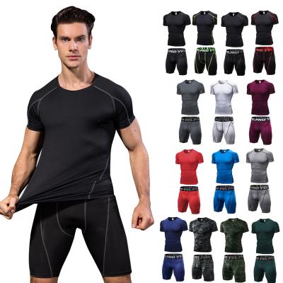 China Active Wear Logo Tracksuit Two Piece Summer QUICK DRY Sportswear Mens Compression Custom Gym Fitness Shorts Sets For Men RS01182 for sale