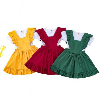 China Cotton Baby Dresses Lovely Baby Cotton Romper Ruffle Suspender Matching Skirts Sets 2 Year Old Little Girls Clothing Sets for sale