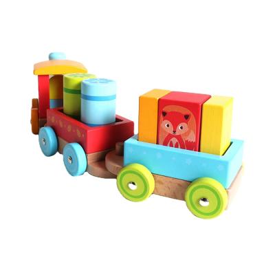 China Environment Iwood Series Kids Montessori Toys Craft Wooden Building Block Train for sale