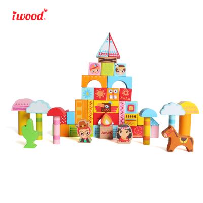 China Environment iWood Series Children's 50pcs Cowboy Town Wooden Building Blocks for sale