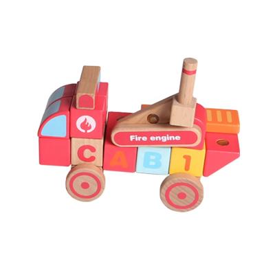 China Environment Toy Fire Station Building Blocks Wooden Truck Assemble Cars Toy Vehicles for sale