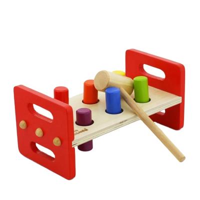 China Environmental Preschool Educational Toddler Bench Game Hammer Grinding Wooden Toy for sale