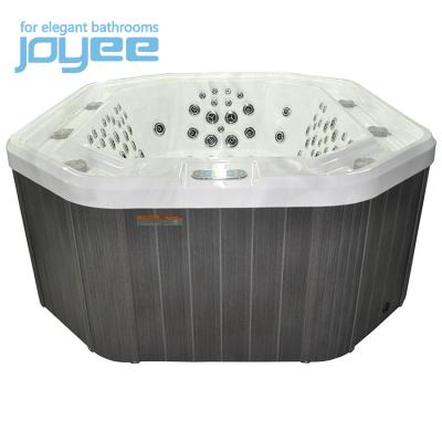 China Keep the Tub Full Water All The Time Family Hexagon Hot Tub JOYEE Large Outdoor Cedar Wood Overflow Whirlpool Massage Spa With Jacuzzi Function for sale