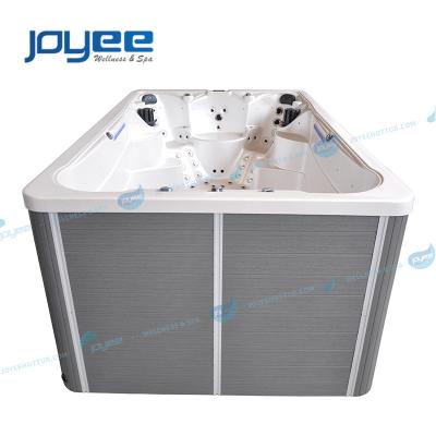 China JOYEE 2 Zone Acrylic Container 4 Meter Large Whirlpool Acrylic Free Standing Endless Pool For Sale for sale