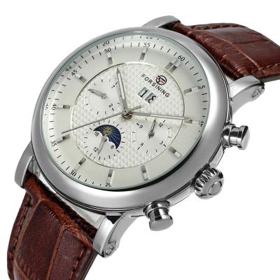 China China manufacturer FORSINING day/date stylish moonphase watch automatic day-night men genuine leather watches for sale