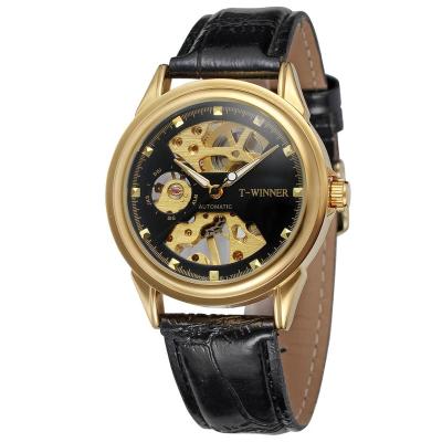 China 2020 Power Reserve China Manufacturer T-Winner Cheap Mechanical Watch Skeleton Leather Male Wristwatches for sale