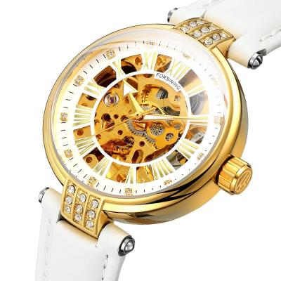 China Wholesale Power Reserve China Brand Forsining Women Watches Luxury Automatic Skeleton Genuine Leather Wrist Watch for sale