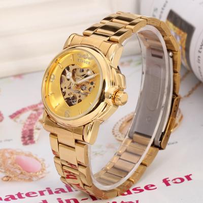 China Power Reserve Lady Watch Winner Heart Shape Gold Skeleton with Gold Stainless Steel Strap, Jam tangan wanita for sale