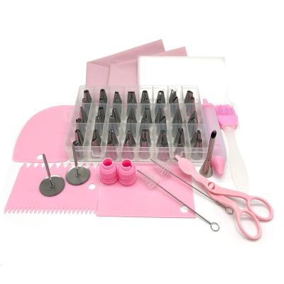 China Sustainable New Product 73pcs Beautiful Pink Cake Decorating Consumables Batch Stainless Steel Baking Supplies Icing Tips for sale