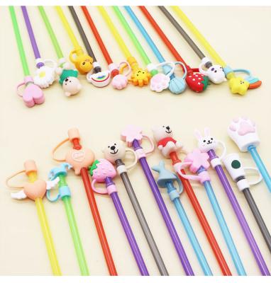 China Straw Cap Cute Animals Reusable Metal Straws Viable Drinking Tips Dust Toppers Covers Silicone Drinking Straw Cover for sale