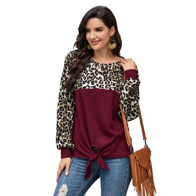 China 2020 Wholesale Anti Shrink Autumn New Top Leopard Print Long Sleeve Tied T-Shirts for sale