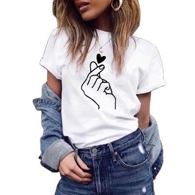 China Wholesale Hot Elegant Pattern Women's Heart Refill Anti-pilling Summer Anti-pilling Short Sleeve Top Pencil Loose Round Collar for sale