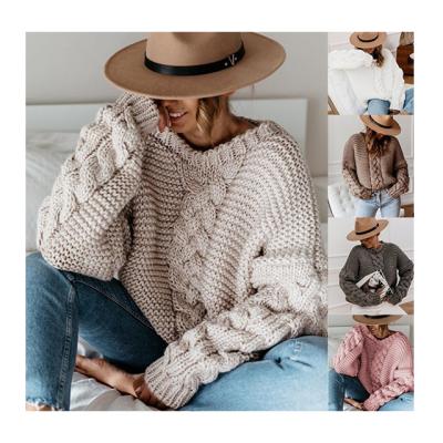 China Wholesale American Autumn/Winter Style Solid Color Warm Anti-Wrinkle Pull Over Round Neck Women Casual Knit Loose Sweater for sale