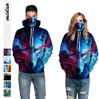 China Wholesale Wolf Digital Prints Hoodie Ladies Autumn/Winter Anti-Wrinkle Plus-Size Couples Hot Sale Baseball Tops for sale