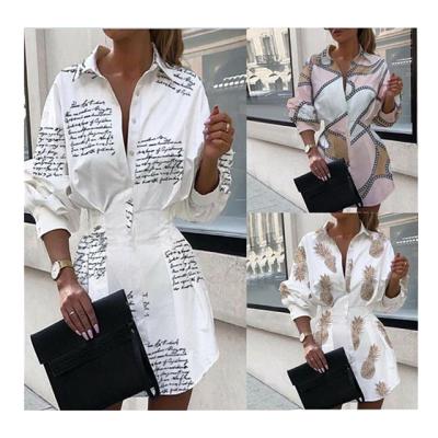 China Anti-pilling anti-pilling new 2020 autumn/winter wholesale hot sale fashionable printed shirt with waist and lantern sleeve female blouse for sale