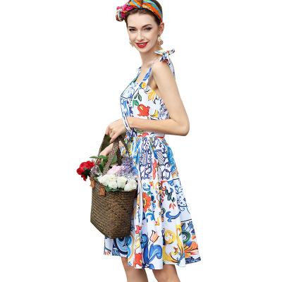 China 2020 hot new style Anti-wrinkle flower printing waist trend temperament women's voluptuous halter skirt dress for sale