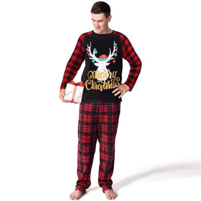 China Parent-child QUICK-DRY Gear Pajamas Winter Wear Sleep Style American Fawn Plaid Print Home And Christmas QUICK DRY Warm Suit For Men for sale