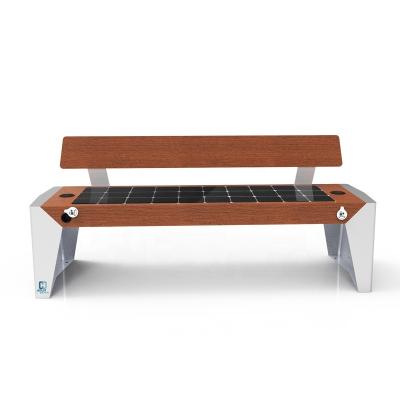 China Multi Functional Stainless Steel Solar Panel Power Phone Charging Wooden Seat Stainless Steel Metal Patio Bench Smart for sale