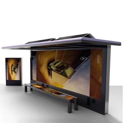 China Economical Smart Modern Urban Solar Power Bus Stop Bench Shelter Kiosk With Outdoor LCD Screen Display for sale