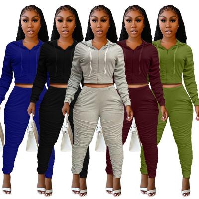 China QUICK DRY two-piece pants set 2021 winter thick crop tops casual stacked pants suits jogger sports tracksuits for sale