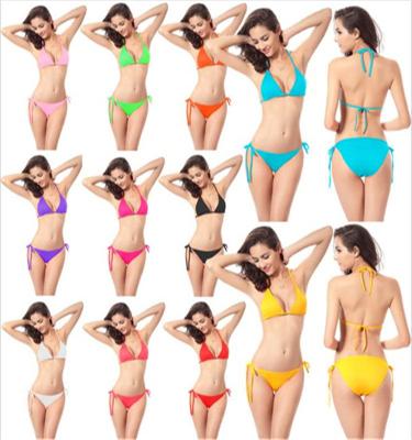 China Viable swimwear for women 2021 new beach use sexy candy color top fashion bikini bra bandage halter swimwear for ladies for sale