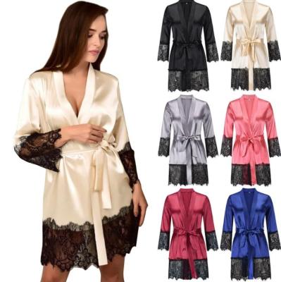 China 2021 Breathable Falling Sleepwear For Women Autumn Winter New Lace Fashion Stain Long Robes Ladies Sleepwear Elegant Pajamas for sale