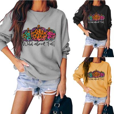 China QUICK DRY hoodies for women wild about fall pumpkin printed o-neck sweatshirts long sleeve tops halloween pullovers clothes for sale