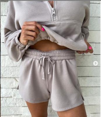 China 2021 Anti-wrinkle hot sale women hoodies set with women short pants for plus size for sale