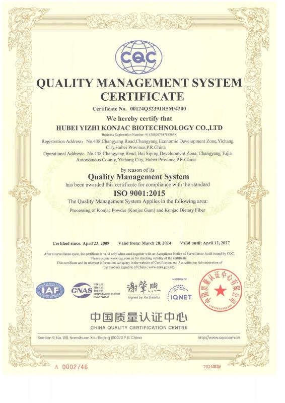 ISO9001 - Hubei Yizhi Konjac Biotechnology Co., Ltd