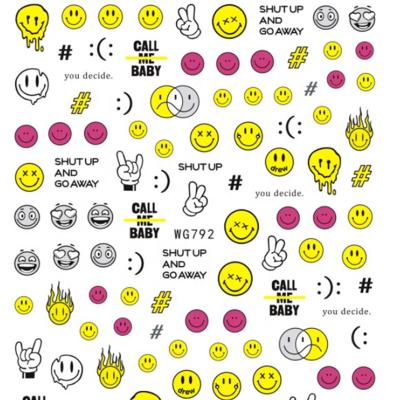 China Fashionable 3D Smile Face Nails Stickers Art Decoration Smiling Nails Sticker Decal For Manicure Cute Stickers For Nails For Design Foil for sale