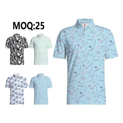 China Custom Fashion All Over Anti-Wrinkle Man Clothes On Print Logo Ribbed Travis Matthews Golf Shirts Ice Silk Polo T Shirt For Man for sale