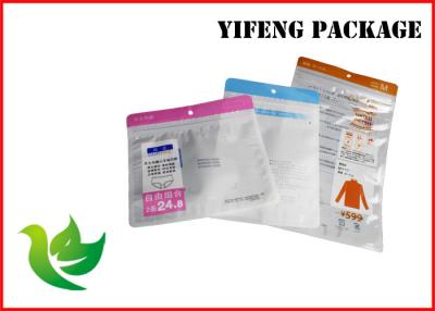 China Logo druckte Unterwäsche-Kleiderverpackentaschen mit Fall-Loch/Reißverschluss-Spitze zu verkaufen