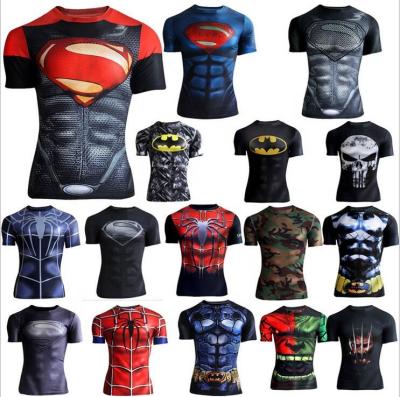 China Wholesale Anti Shrink 3d Printing Superhero Tight T-shirt Polyester O-neck T-shirt for sale