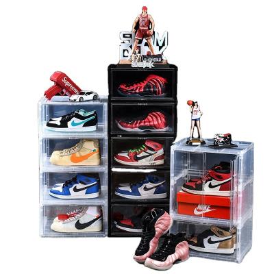 China 2021 Newest Design Multi-Function Transparent Shoe Box Drop Front Clear Shoe Storage Multilayer Stackable Space Saving Stackable Shoe Box for sale