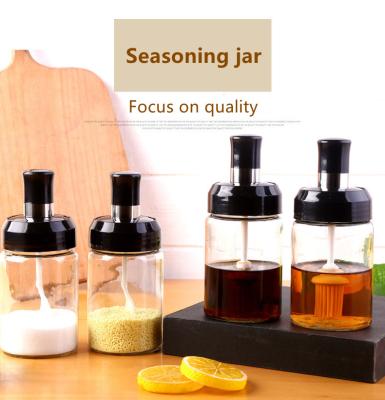 China China factory direct sales viable high borosilicate food grade 2cm-thick lead-free glass bottles spices seasoning jar with spoon for sale