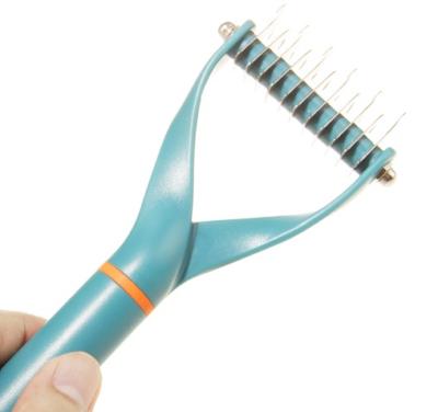 China Durable Pet Hair Removal Comb Double Sided Blades Fur Dematting Trimmer Deshedding Brush Metal Grooming Tool for sale