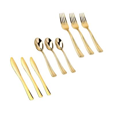 China Premium Part 240 PC Gold Plastic Flatware Extra Heavy Duty With Bright Shiny Convenient Strong Silverware for sale