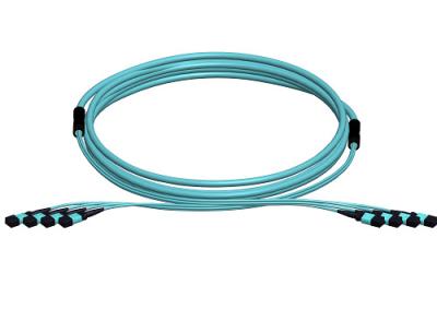 China Blue Single mode 12 Fibers MPO MTP Optical Patch Cord SM , MM , OMS for sale