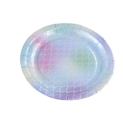 China Wholesale Fascinating Paper Plates Kids Birthday Party Decorations Laser Disposable Tableware for sale