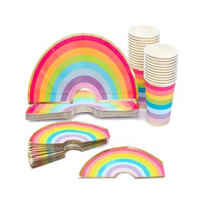 China Minimalist Rainbow Party Plates Paper Cups and Napkins Birthday Tableware Set Party Supplies for sale