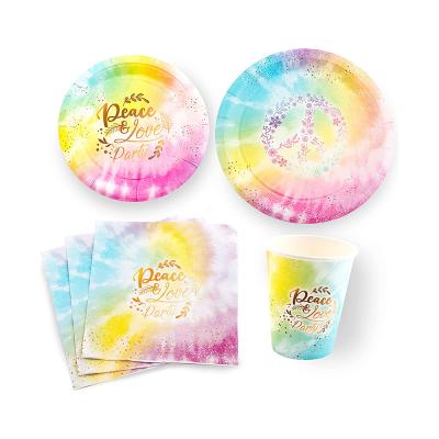 China Modern Hippie Birthday Supplies Decorations Party Dye Tie Large Dinner Dishes Small Dessert Dishes Cups and Napkins for sale