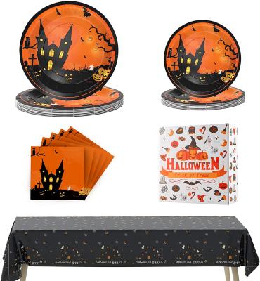 China Minimalist Halloween Party Supplies Paper Plates Table Decorations Halloween Party Decorations 74 PCS Disposable Tableware Set for sale