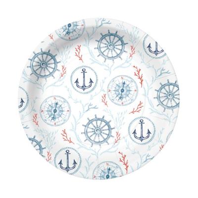 China Traditional Sea Theme Party Supplies Set Dinner Paper Plate Blue Napkins Disposable Paper Plate Party Decoration For Baby Boy for sale