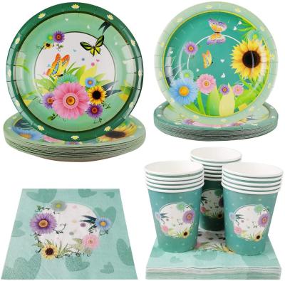 China Modern Spring Butterfly Party Supplies Set Dinner Dishes Napkins Cups for Baby Shower Family Activity for sale