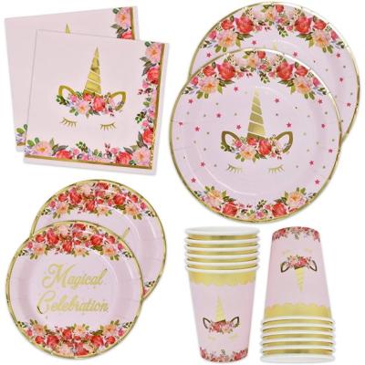 China Mid Century Modern Unicorn Paper Plates and Napkins Set for 24 Guests Girls Birthday Decorations Party Supplies for Baby Shower for sale