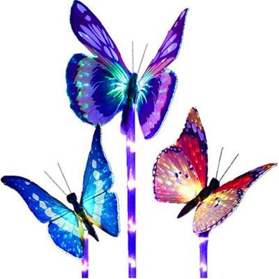 China Outdoor RGB Fiber Garden Solar Stake Lights Multicolor Changing Multicolor Changing Optic Butterfly Led Solar Light for sale