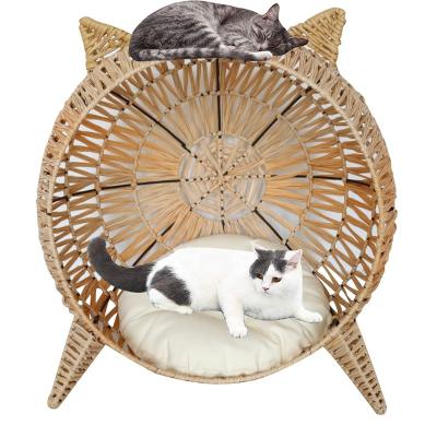 China Super Comfortable Indoor Outdoor Pet Furniture Steel Cat Round Cage Rattan Egg Chair for sale