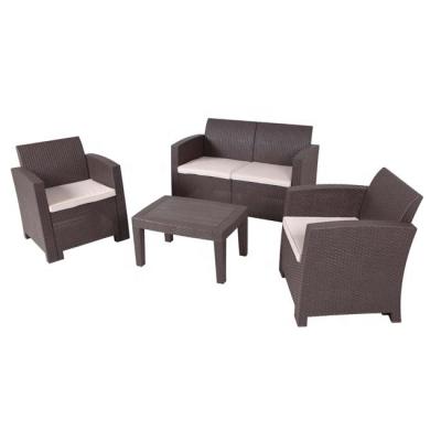 China Weather Furniture 4pcs Garden Rattan Sofa Set Plastic Injection Outdoor Furniture With Cushion for sale