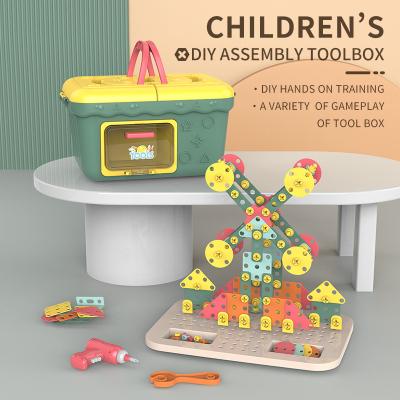 China Eco-friendly non-toxic children's kitchen disassembly tool table other pretend play box set tool piece doll housing building block set for sale